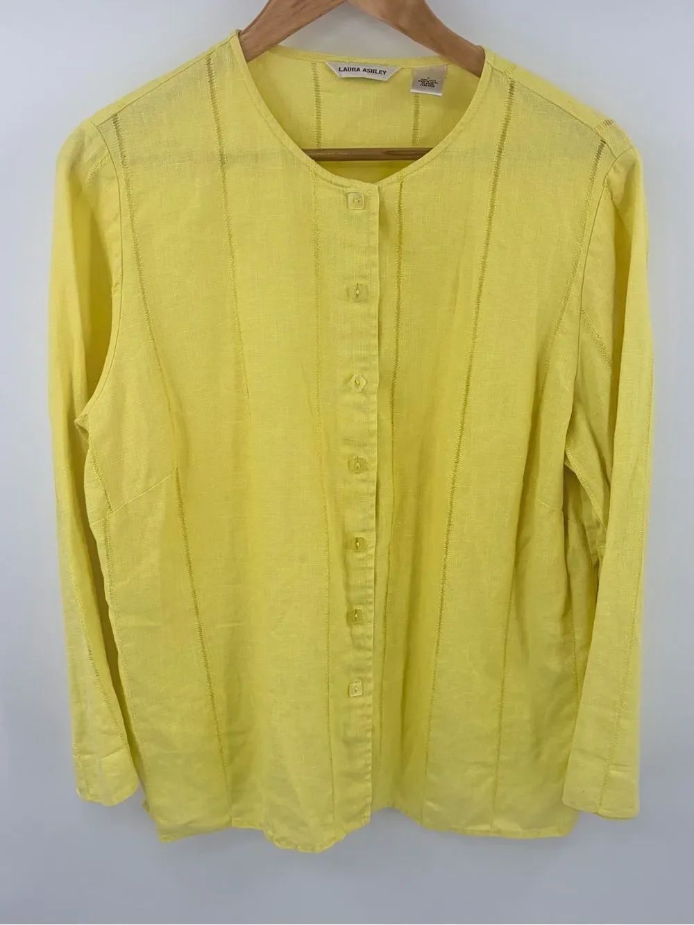 Laura Ashley butter yellow linen button up long sleeve cardigan women’s L